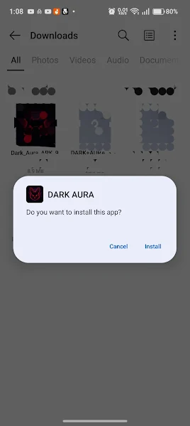 Dark Aura app interface on Android